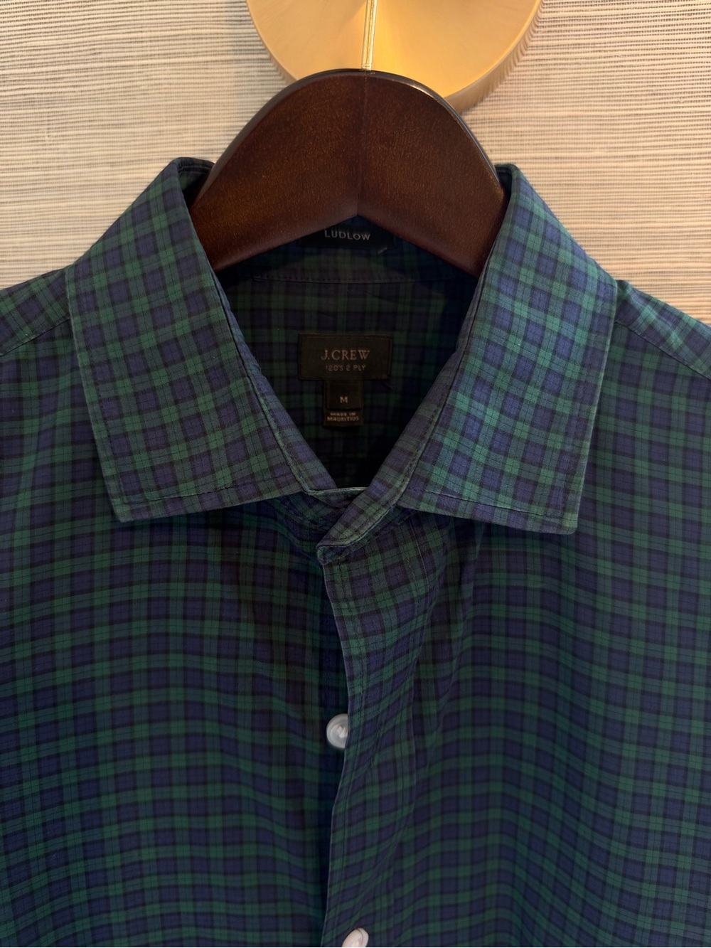J. Crew Men's Navy and Green Plaid Button-Down Shirt